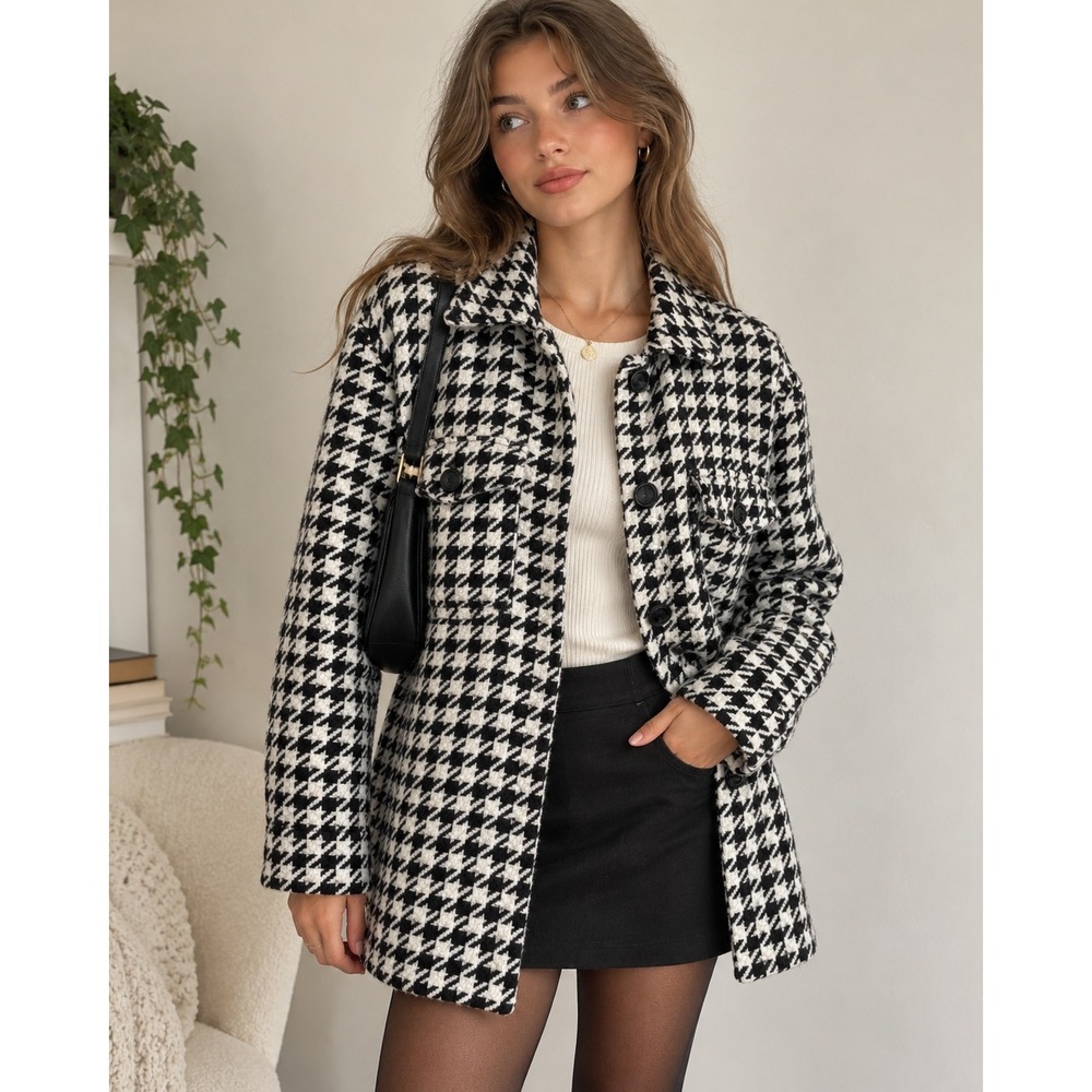Pistola Houndstooth Wool Coat Women S Black White Houndstooth Preppy Academia